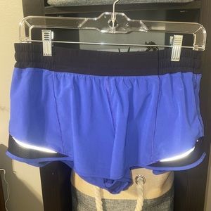 Blue black lululemon hotty hot shorts size 10